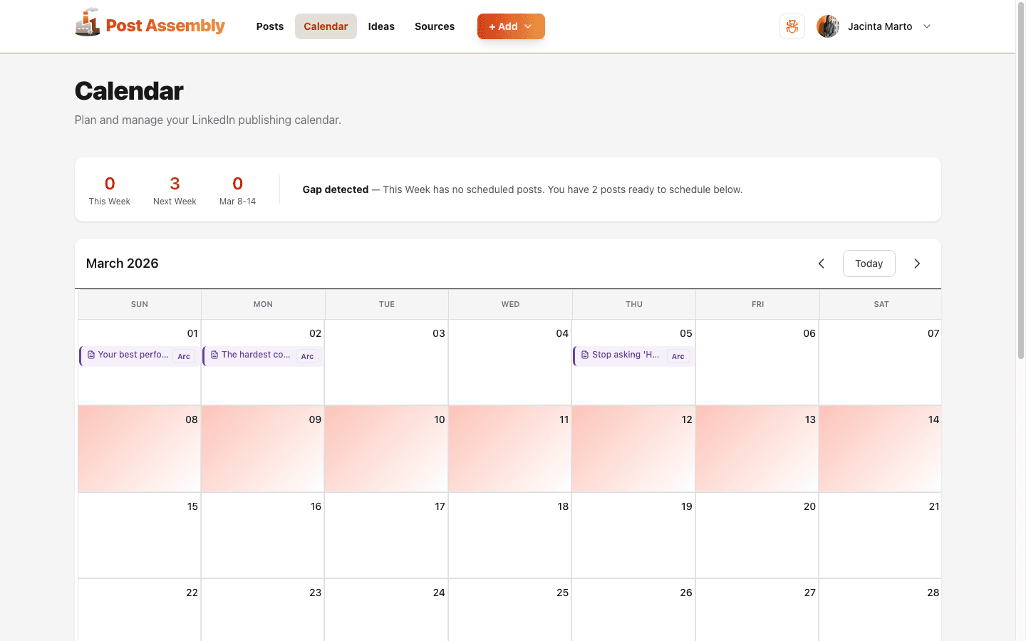 Post Assembly — Publishing calendar with scheduled posts